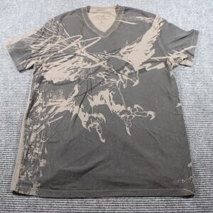 Marc Ecko Cut & Sew T-Shirt Mens Large Brown Tan Eagle Graphic V-Neck